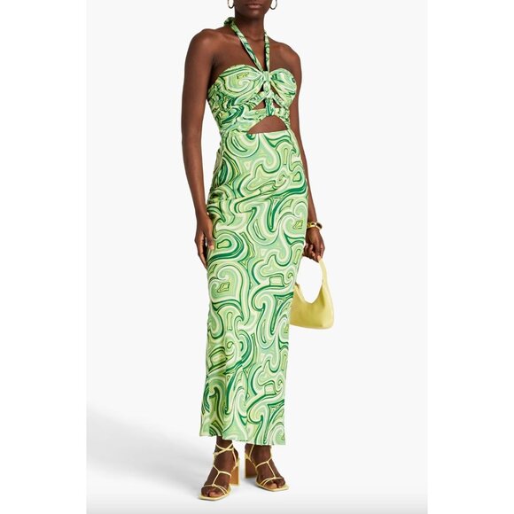 Ronny Kobo Lopte Cut Out Maxi Dress Green Swirl Womens Size Small - Picture 1 of 8